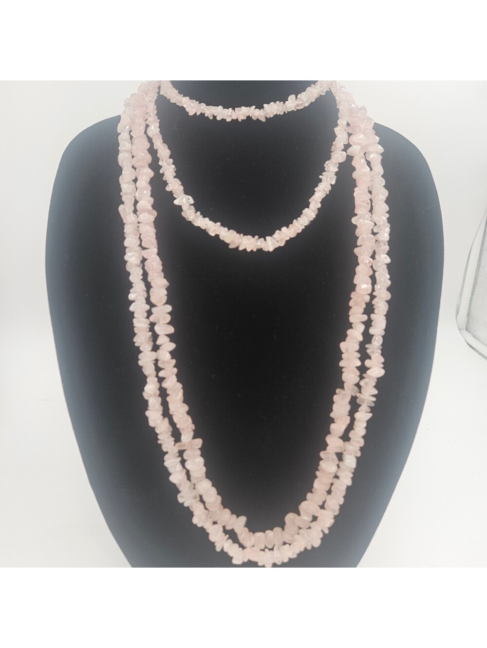 Vintage Genuine Rose Quartz Bead Necklace Lot of 3 Polished Nugget andd Chip 35"